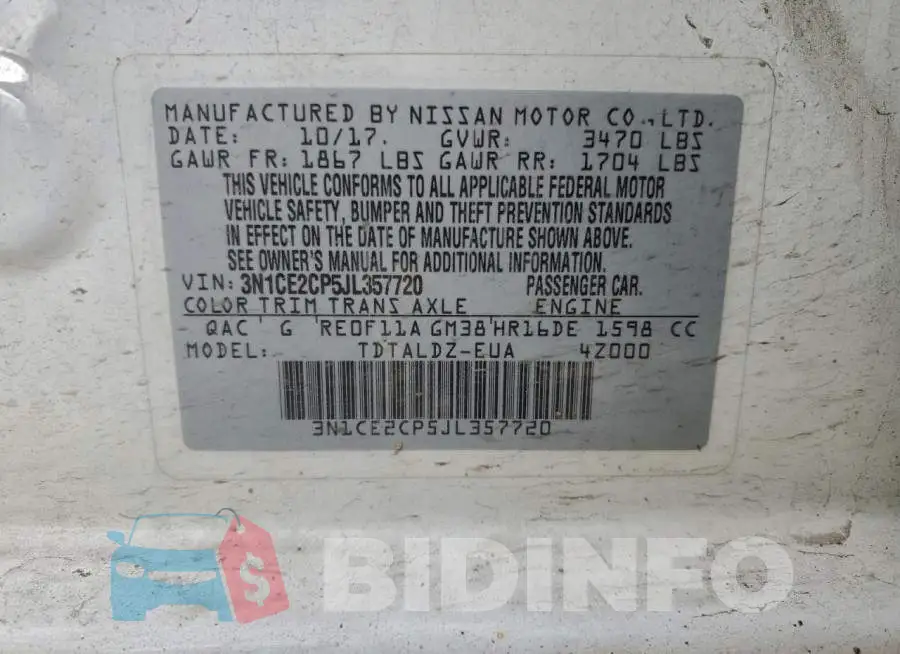 3N1CE2CP5JL357720 Photo# 13