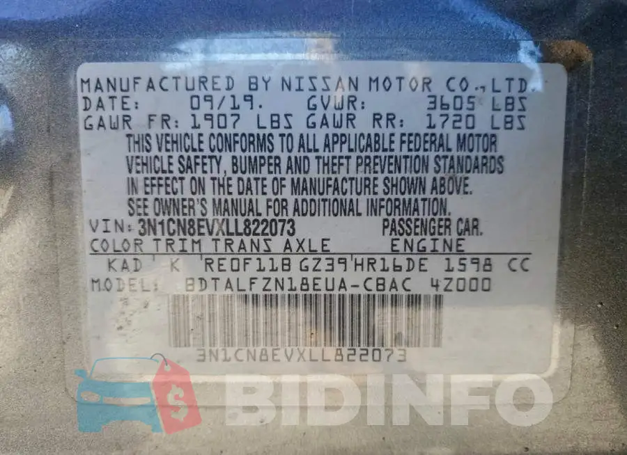 3N1CN8EVXLL822073 Photo# 12