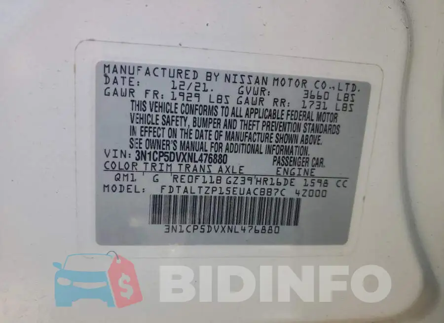 3N1CP5DVXNL476880 Photo# 13