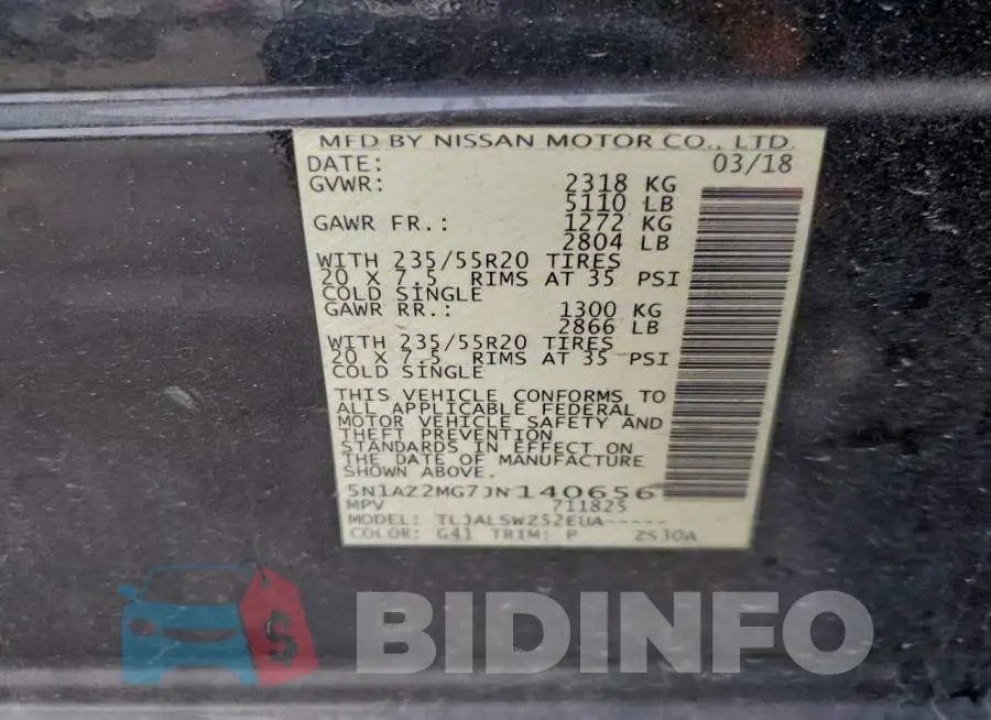 5N1AZ2MG7JN140656 Photo# 13