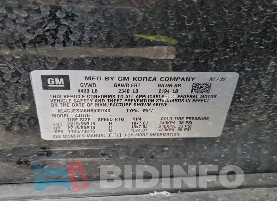 KL4CJESM8NB539740 Photo# 13