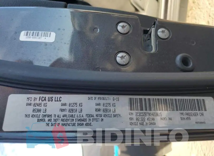 2C3CDZBT9KH659615 Photo# 13