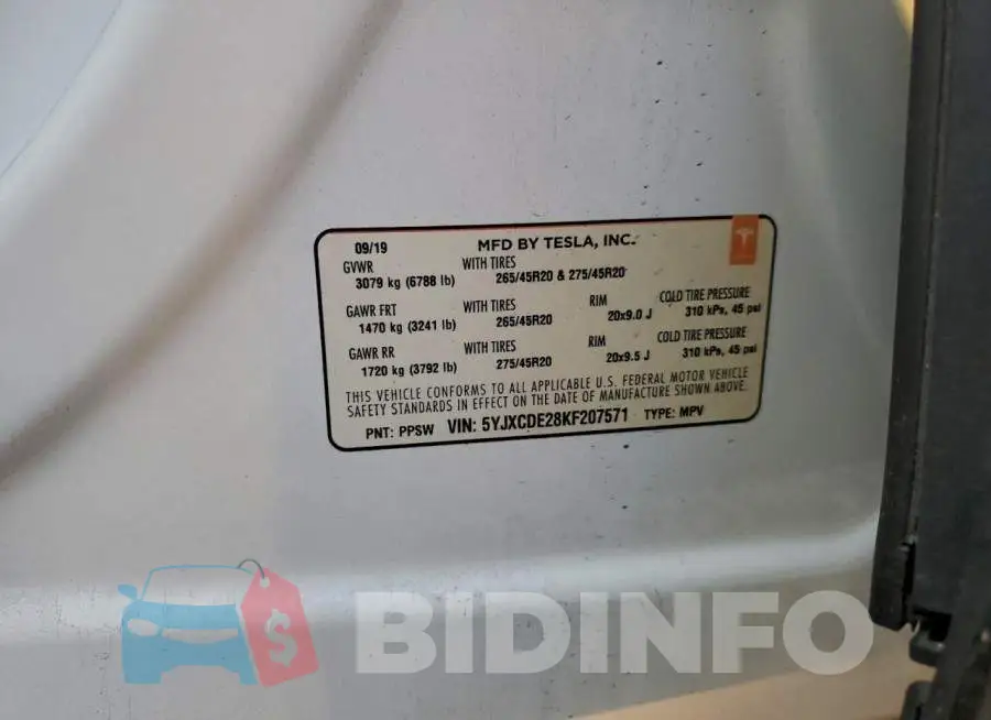 5YJXCDE28KF207571 Photo# 13