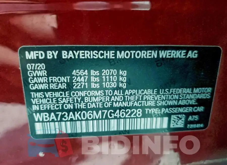 WBA73AK06M7G46228 Photo# 12