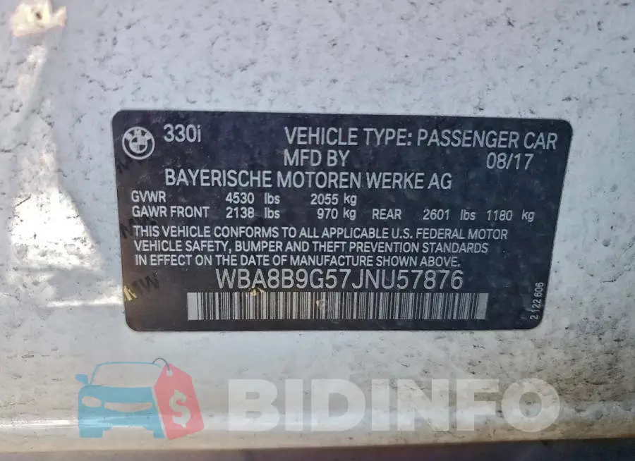 WBA8B9G57JNU57876 Photo# 12