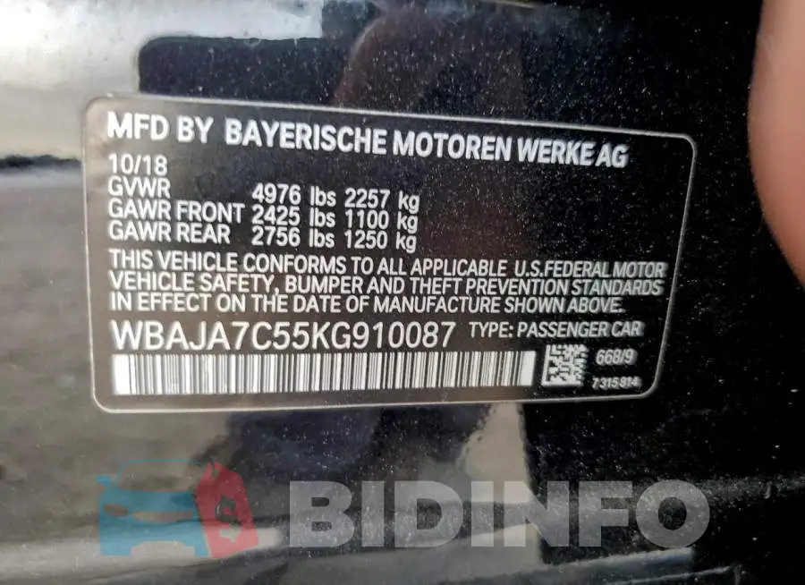 WBAJA7C55KG910087 Photo# 13