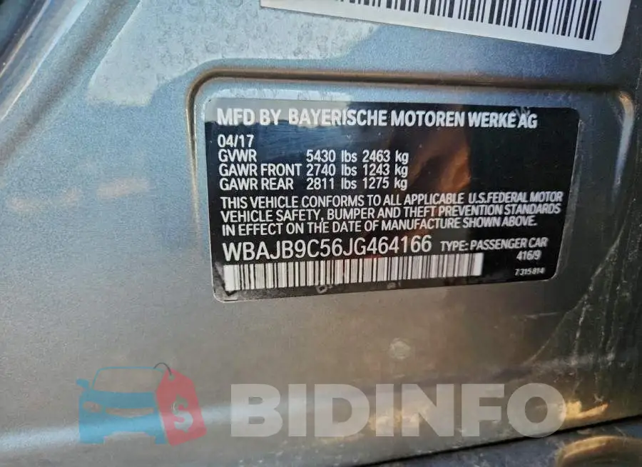 WBAJB9C56JG464166 Photo# 12