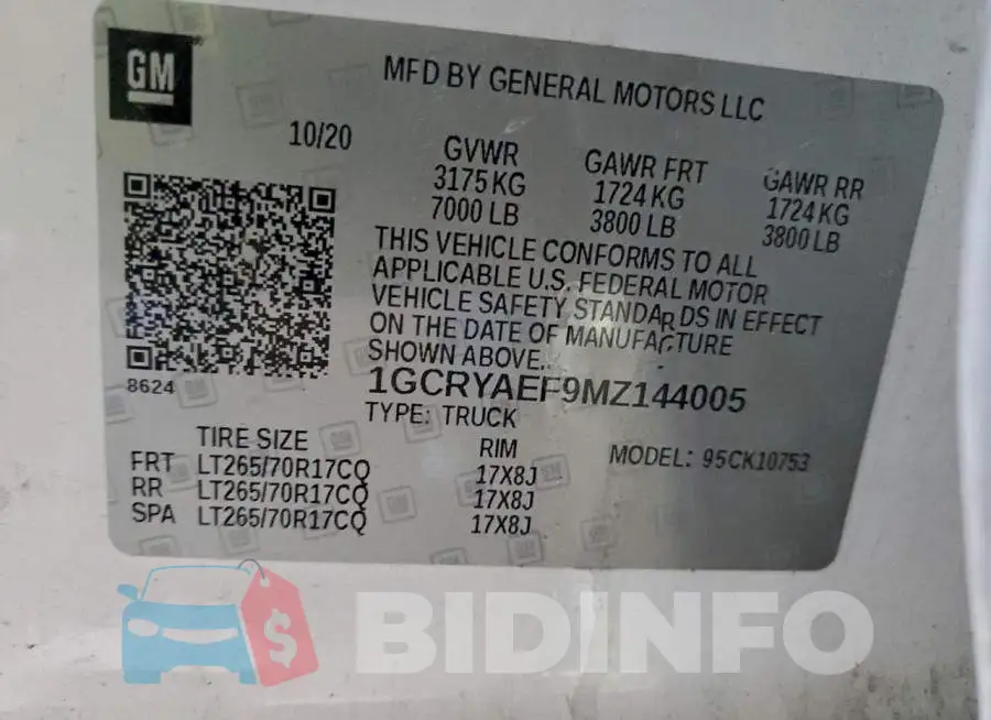 1GCRYAEF9MZ144005 Photo# 12