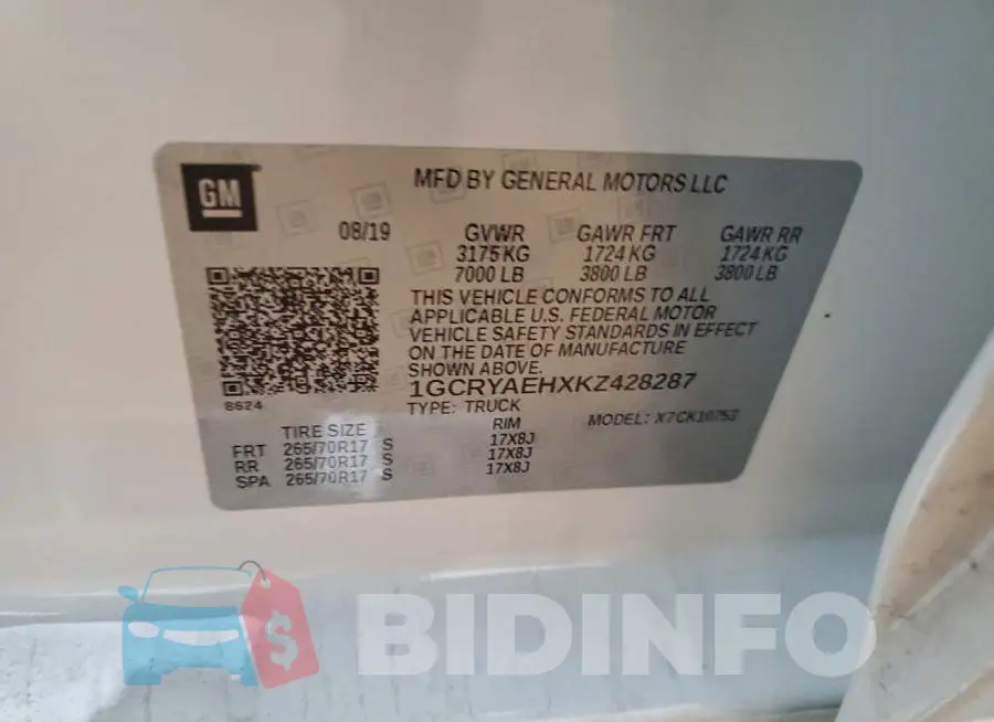 1GCRYAEHXKZ428287 Photo# 12