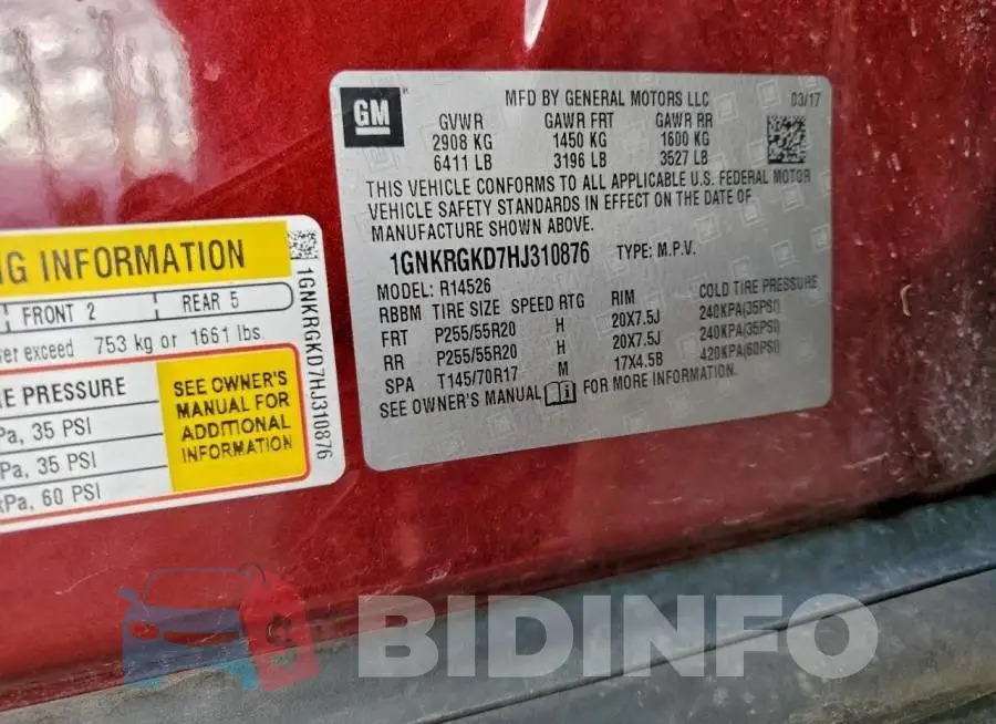 1GNKRGKD7HJ310876 Photo# 13