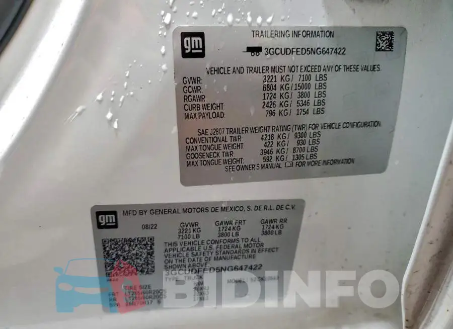 3GCUDFED5NG647422 Photo# 13