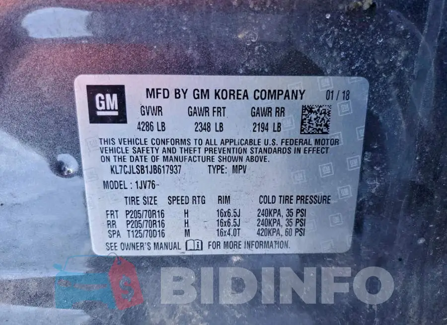 KL7CJLSB1JB617937 Photo# 13