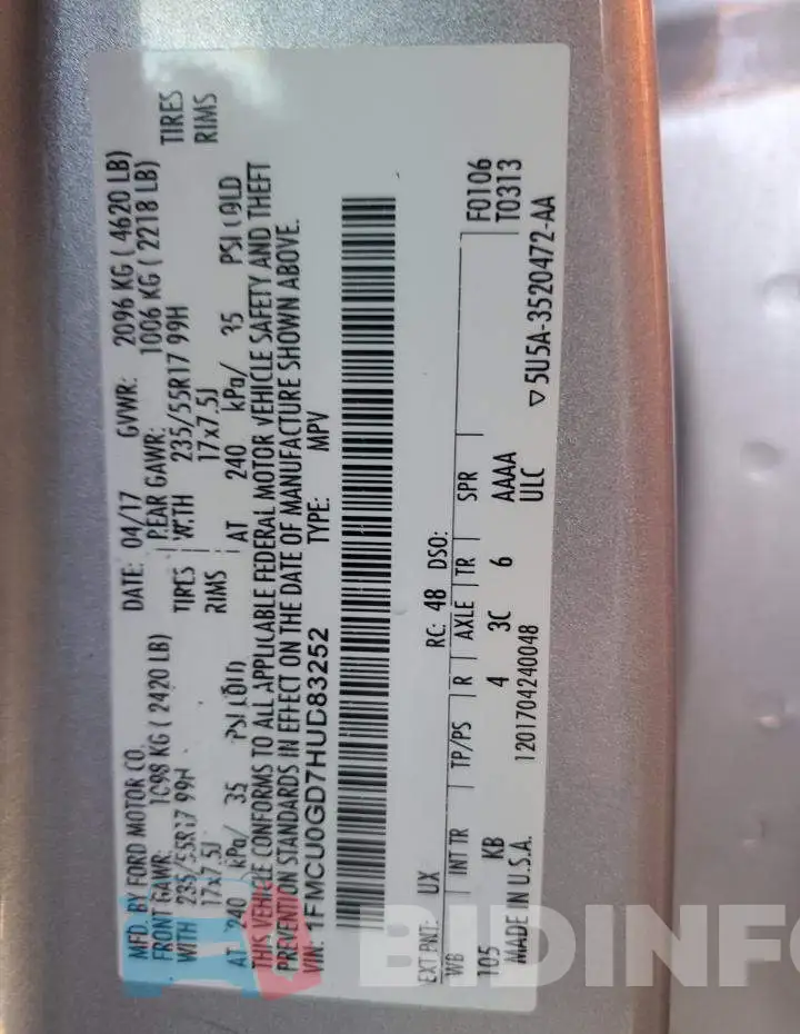 1FMCU0GD7HUD83252 Photo# 13