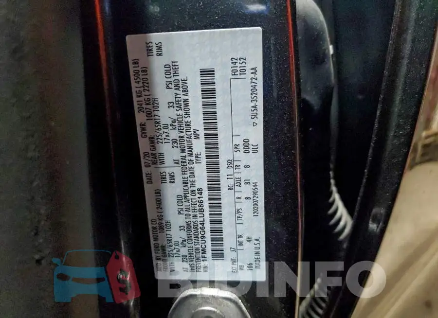 1FMCU9G64LUB86148 Photo# 12