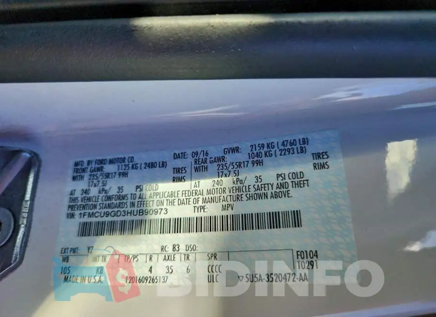 1FMCU9GD3HUB90973 Photo# 13