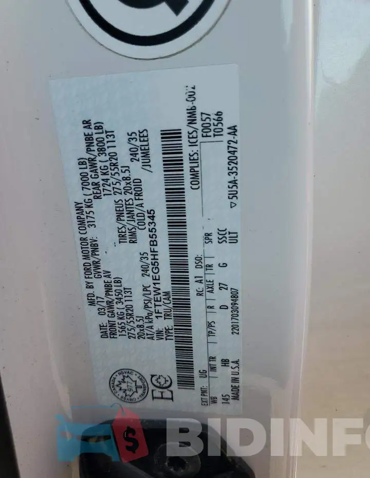 1FTEW1EG5HFB55345 Photo# 13