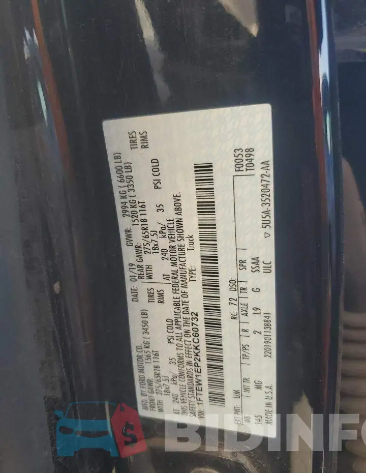 1FTEW1EP2KKC60732 Photo# 12