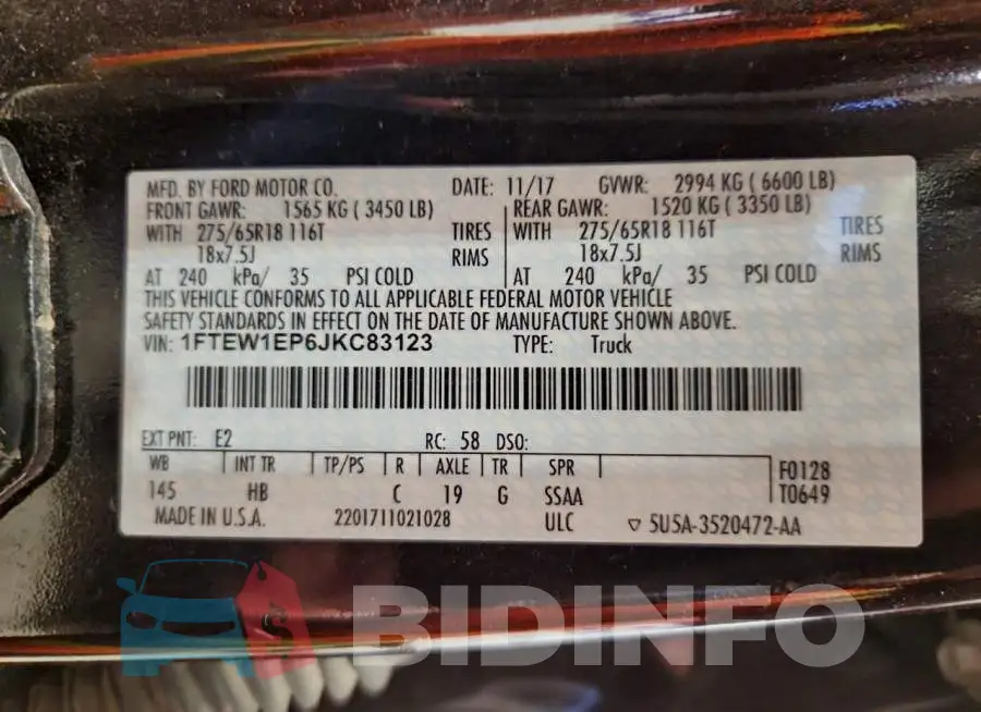 1FTEW1EP6JKC83123 Photo# 12