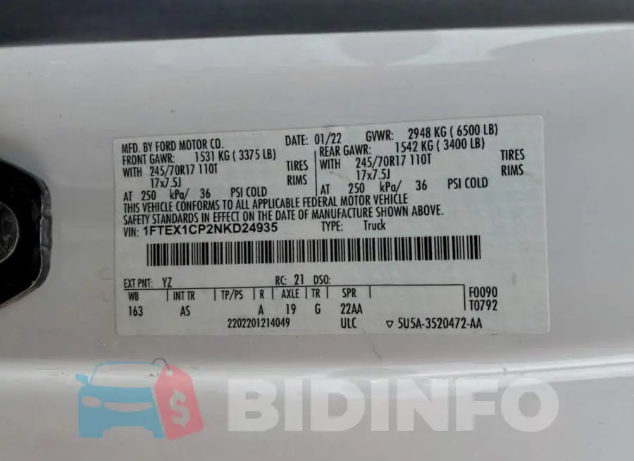 1FTEX1CP2NKD24935 Photo# 12