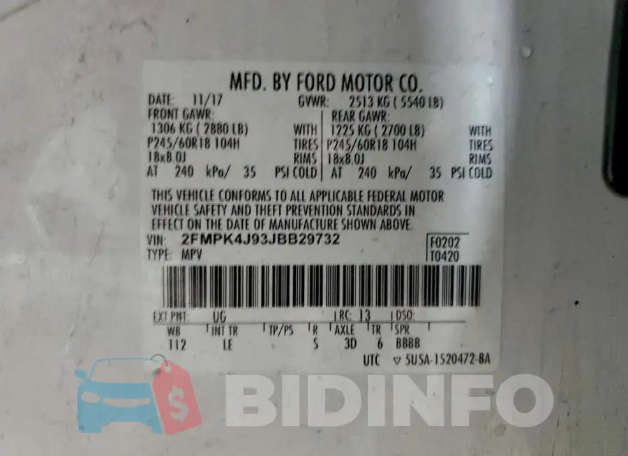 2FMPK4J93JBB29732 Photo# 13