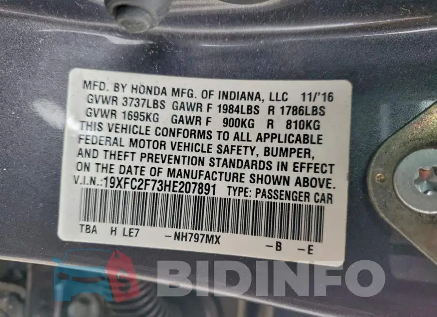 19XFC2F73HE207891 Photo# 12