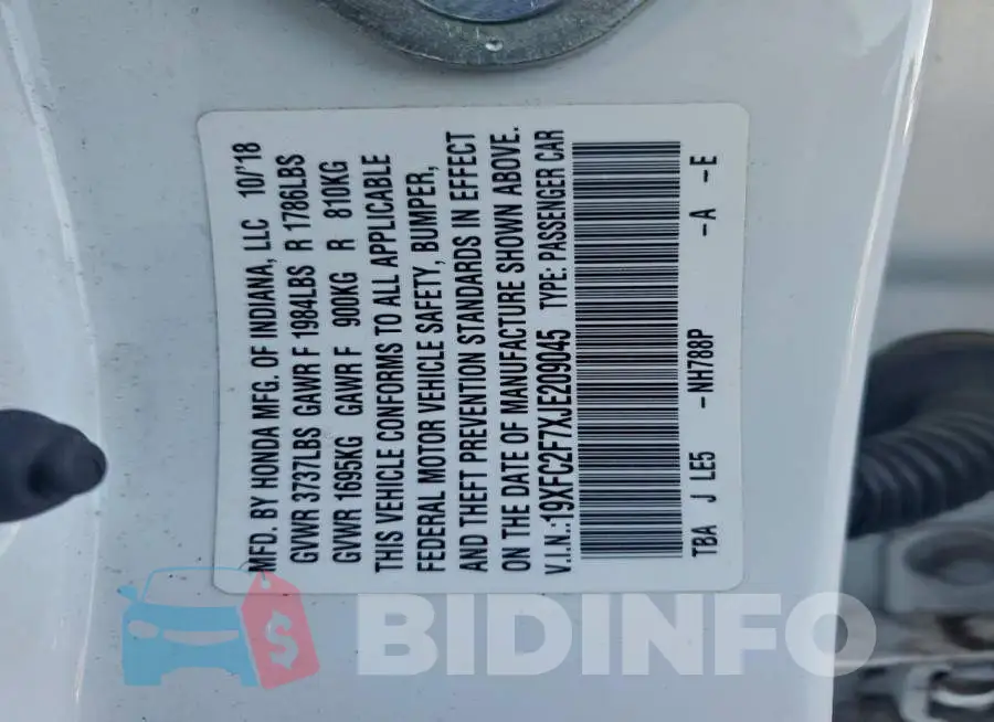 19XFC2F7XJE209045 Photo# 12
