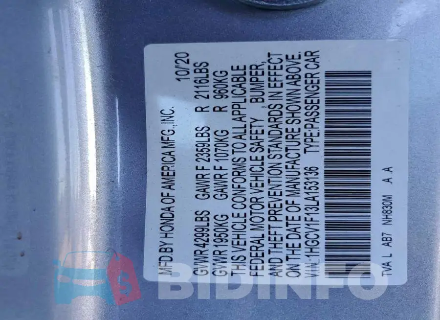 1HGCV1F13LA153136 Photo# 12