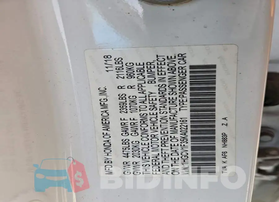 1HGCV1F35KA022161 Photo# 12
