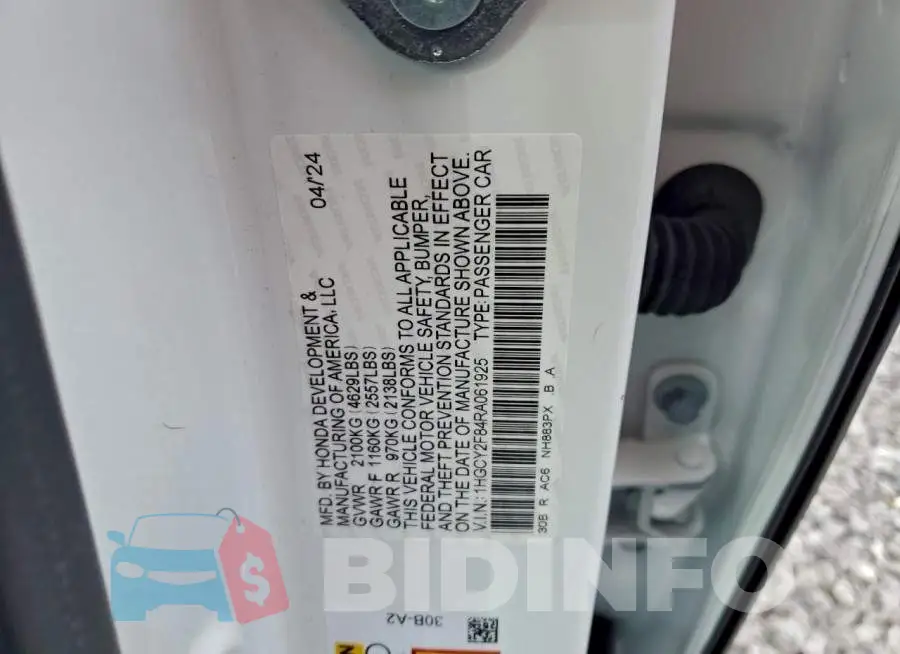 1HGCY2F84RA061925 Photo# 12