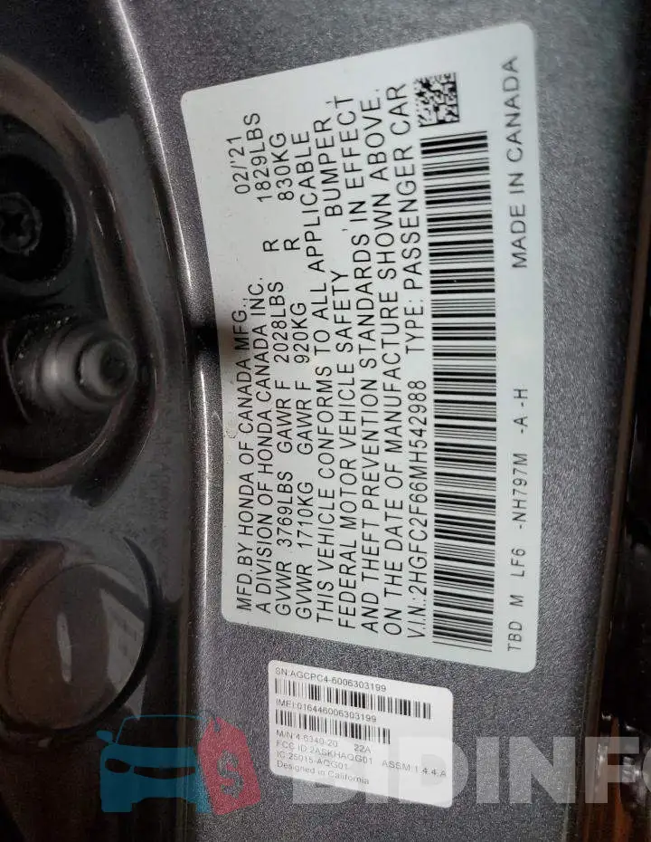 2HGFC2F66MH542988 Photo# 12