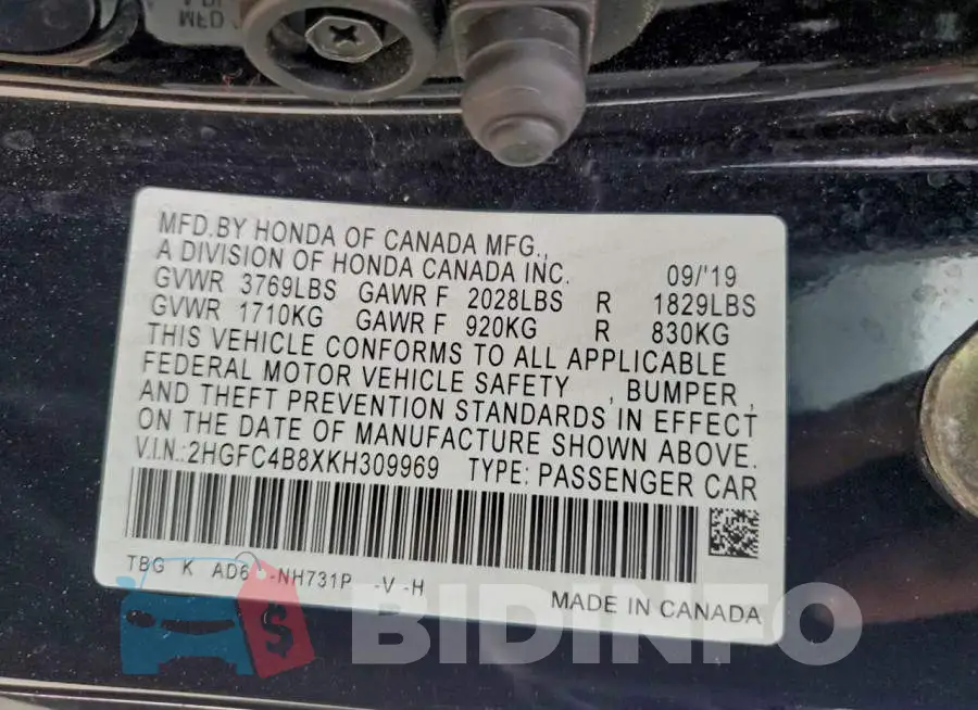 2HGFC4B8XKH309969 Photo# 13