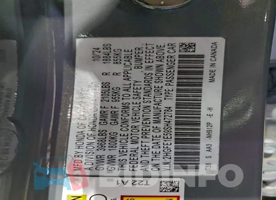 2HGFE1E59SH472784 Photo# 12