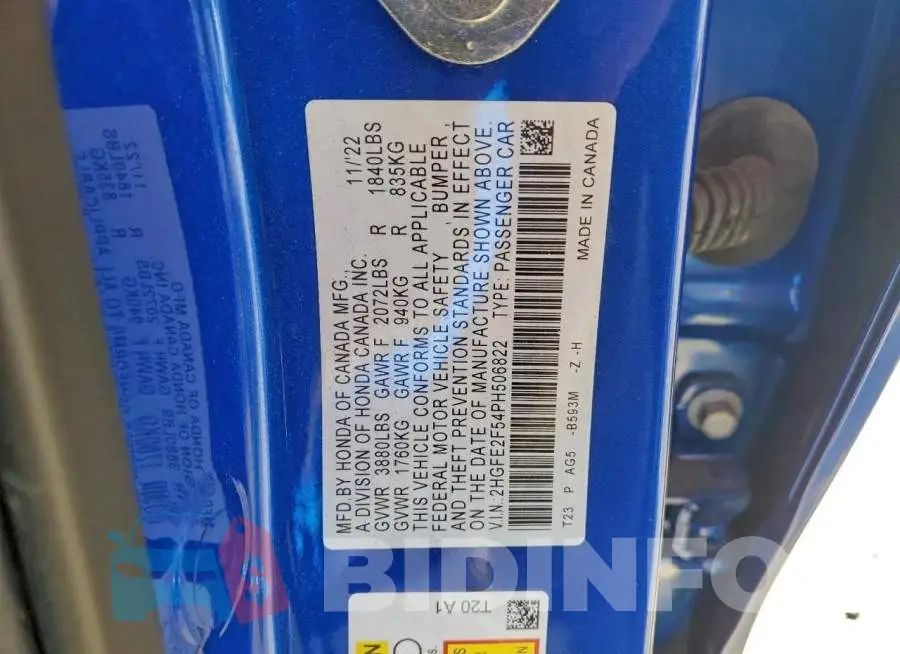 2HGFE2F54PH506822 Photo# 12