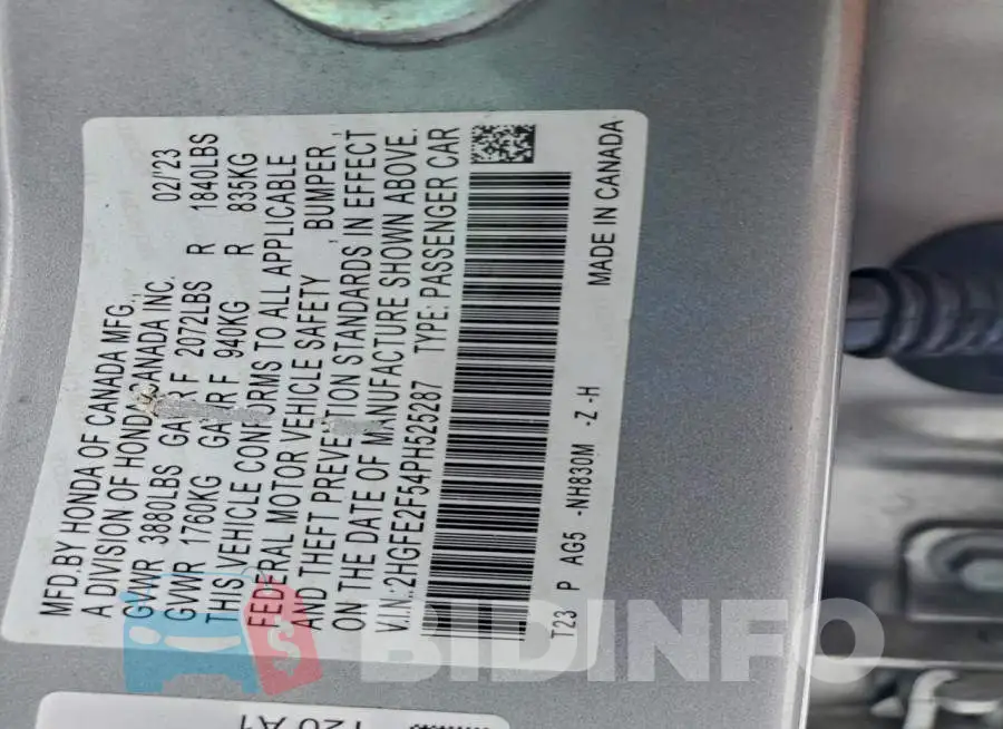 2HGFE2F54PH525287 Photo# 12