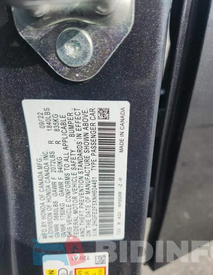 2HGFE2F5XNH604461 Photo# 12