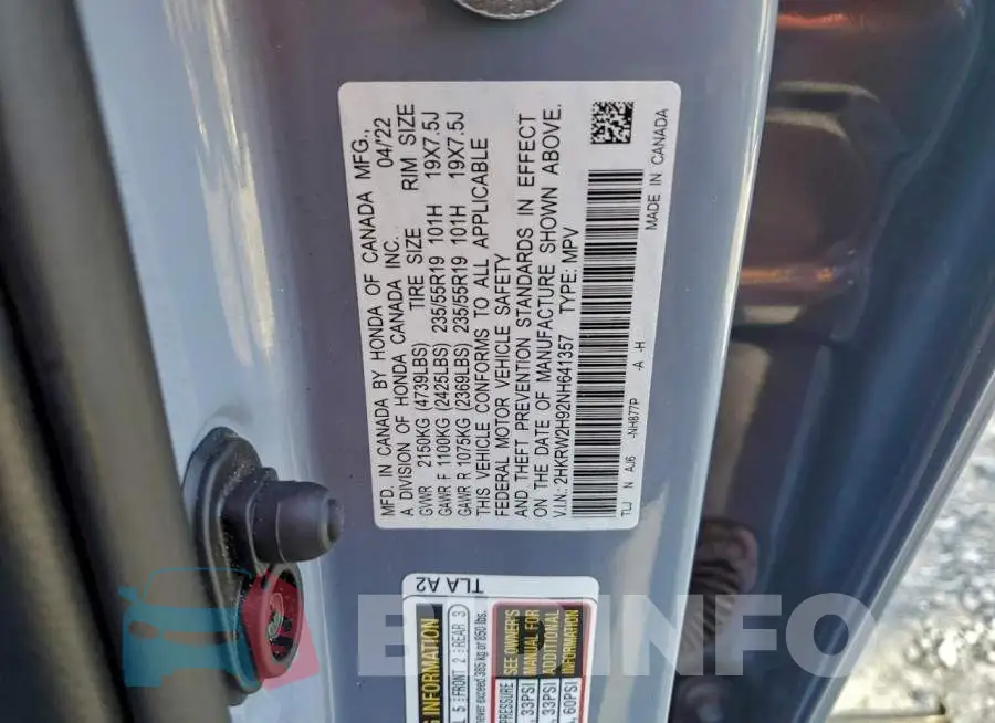 2HKRW2H92NH641357 Photo# 14