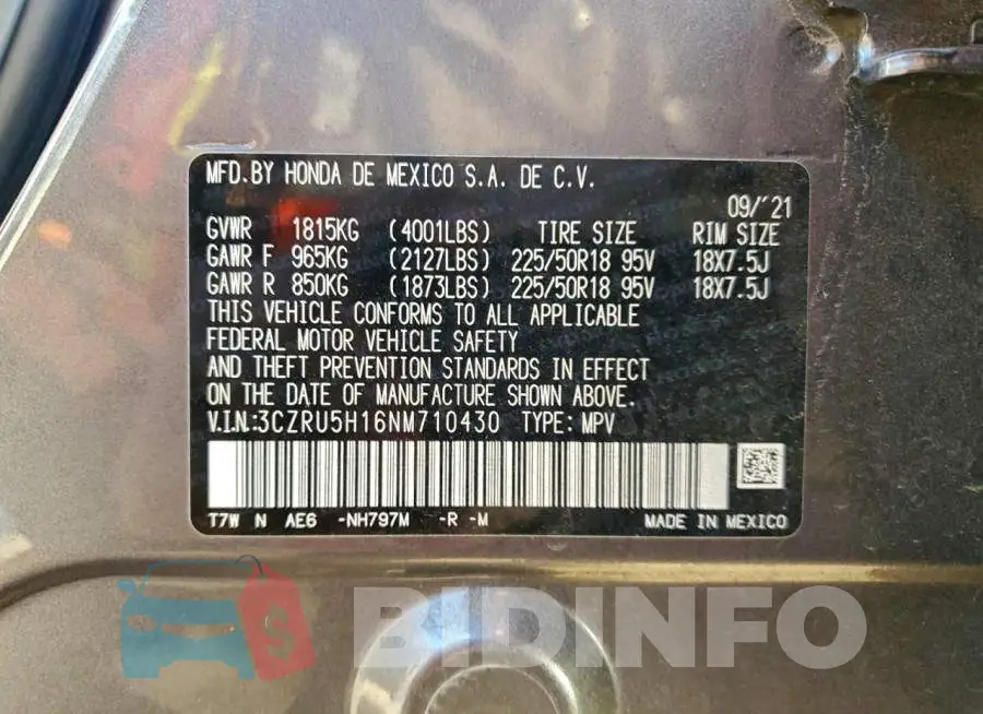 3CZRU5H16NM710430 Photo# 13