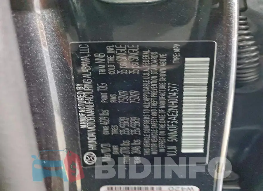 5NMJF3AE2NH004377 Photo# 13