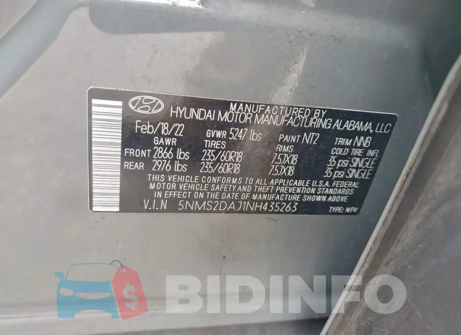 5NMS2DAJ1NH435263 Photo# 13