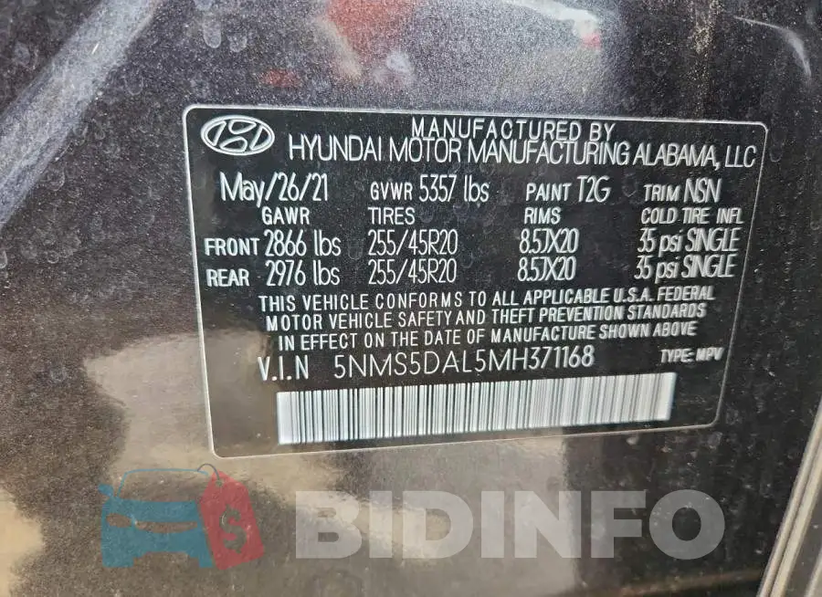 5NMS5DAL5MH371168 Photo# 13