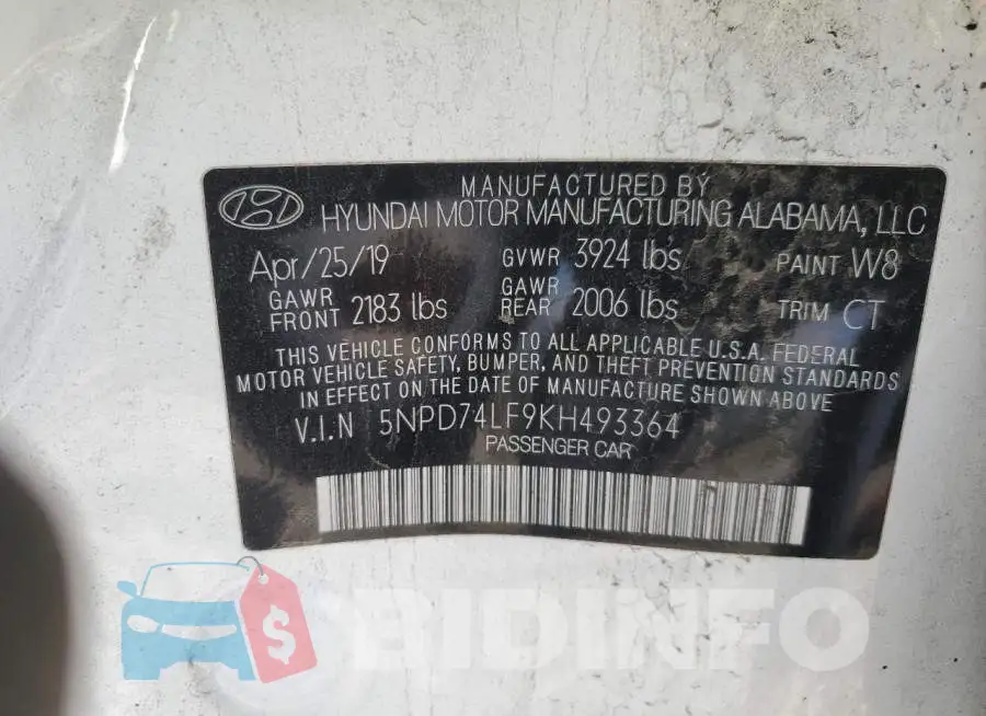 5NPD74LF9KH493364 Photo# 12