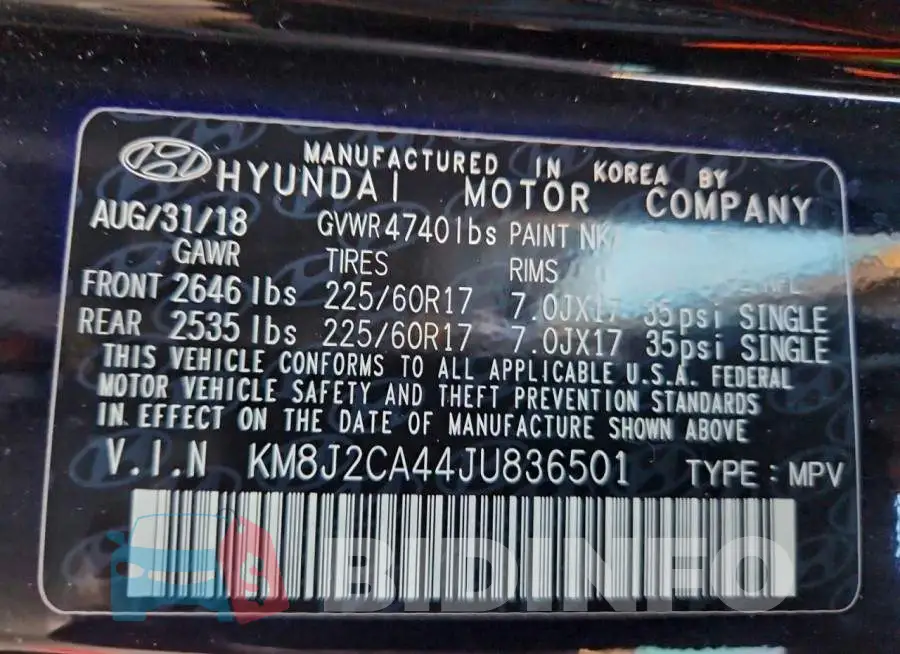 KM8J2CA44JU836501 Photo# 13