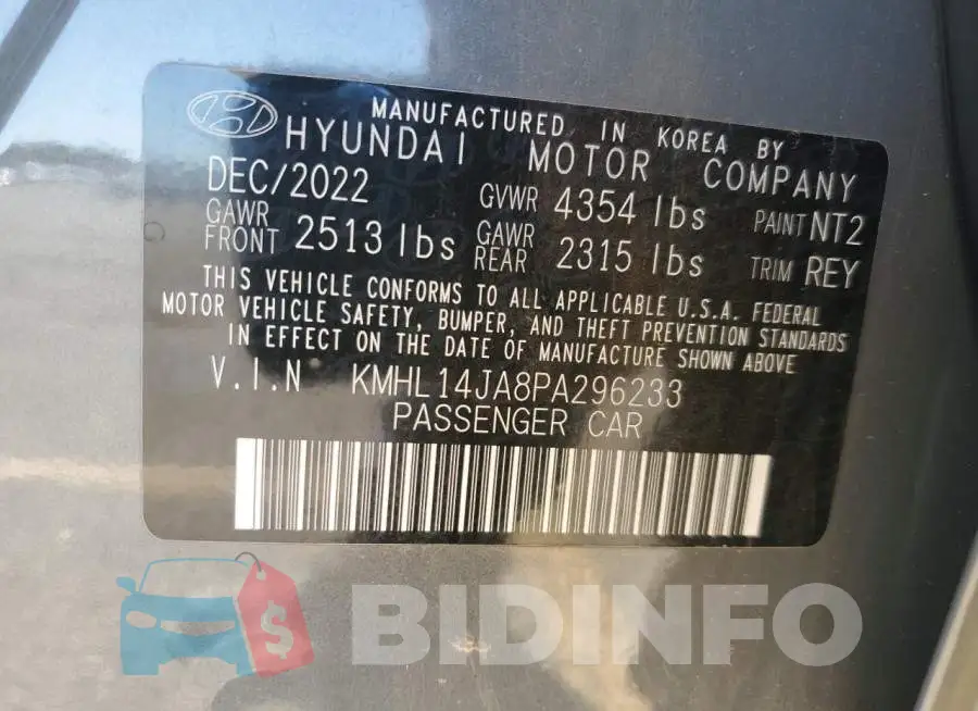 KMHL14JA8PA296233 Photo# 12