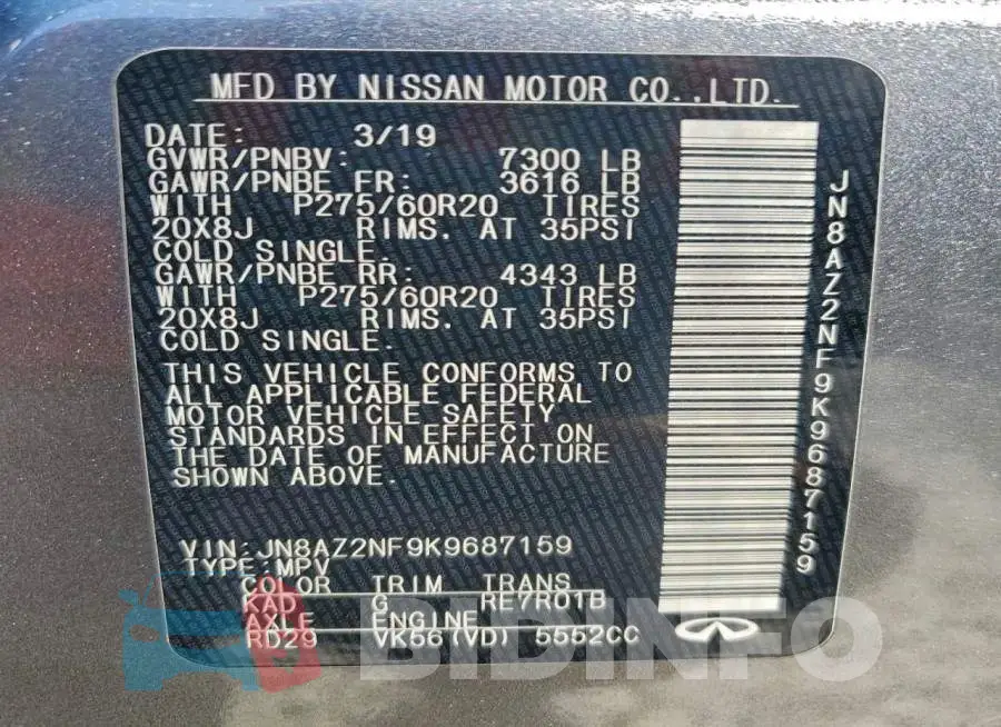 JN8AZ2NF9K9687159 Photo# 13