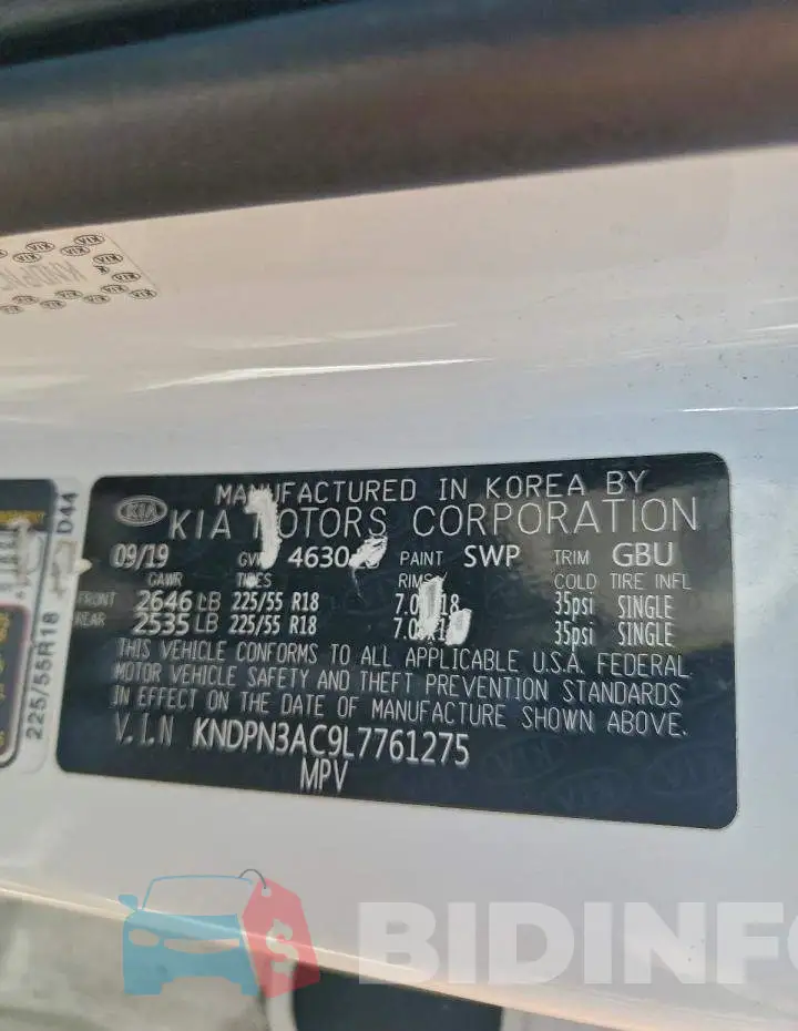 KNDPN3AC9L7761275 Photo# 13