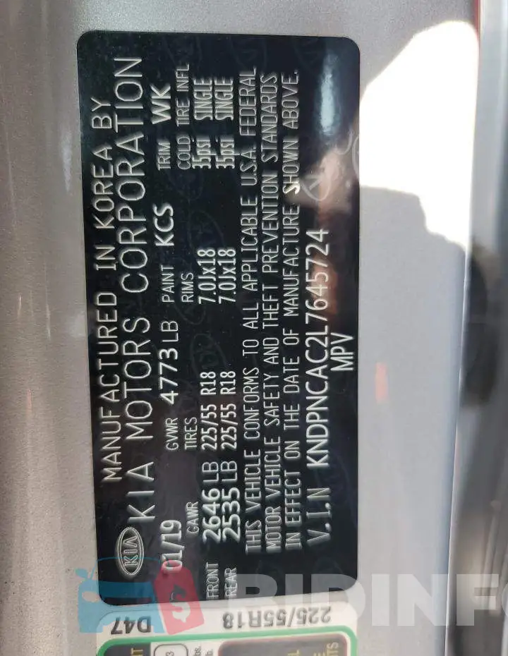 KNDPNCAC2L7645724 Photo# 12