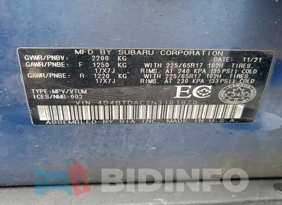 4S4BTDAC2N3161970 Photo# 13