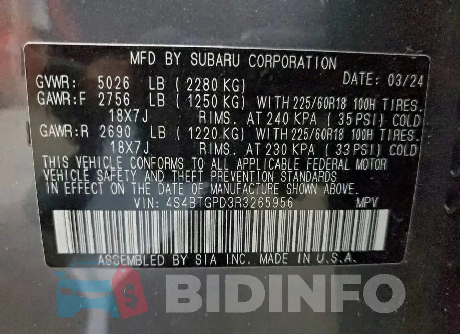 4S4BTGPD3R3265956 Photo# 13