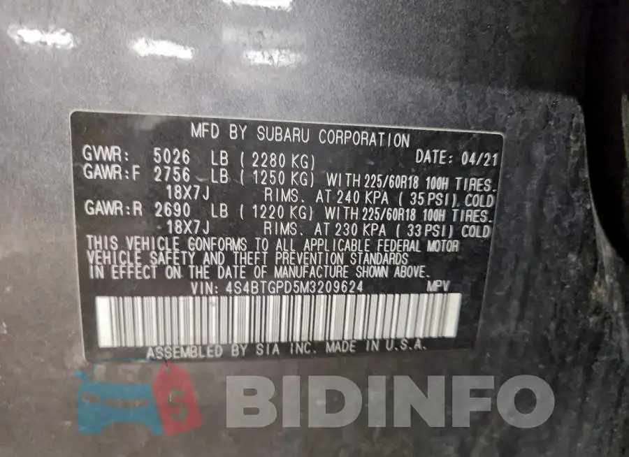 4S4BTGPD5M3209624 Photo# 14