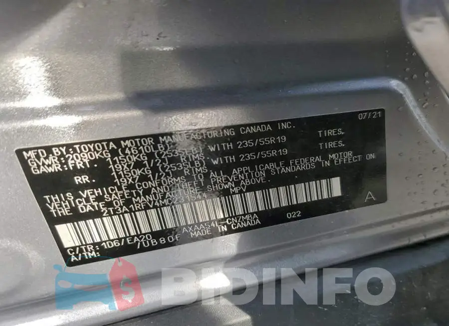 2T3A1RFV4MC231544 Photo# 12